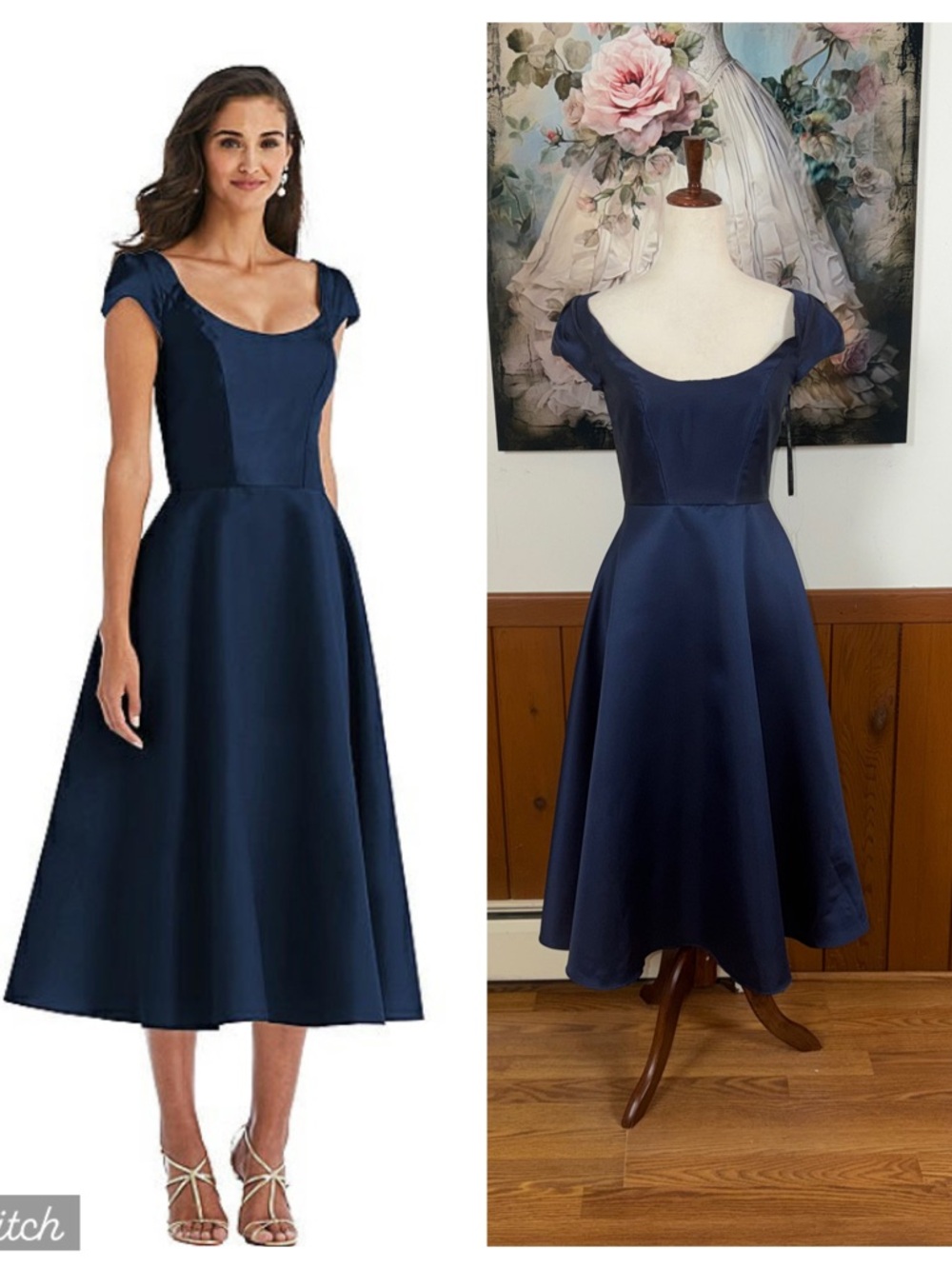 ALFRED SUNG Navy Blue Midi Dress